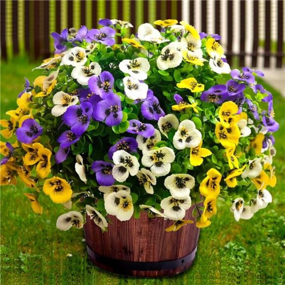 Artificial Outdoor Flowers UV Resistant Fake Plants Porch Garden Patio Decor - Picture 1 of 8